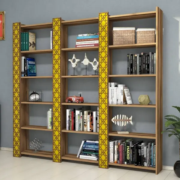 Biblioteca City 3 - Walnut, Yellow