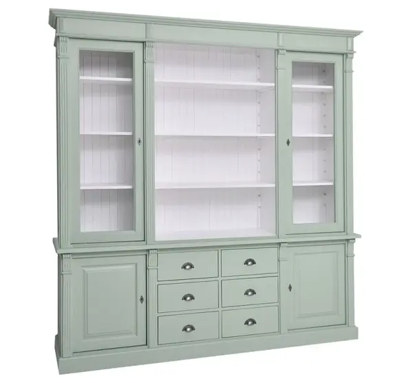 Biblioteca cu 2 usi, 6 sertare BAS + 2 usi sticla, spatiu deschis SUP, Colectia Directoire cu finisaj Dublu color