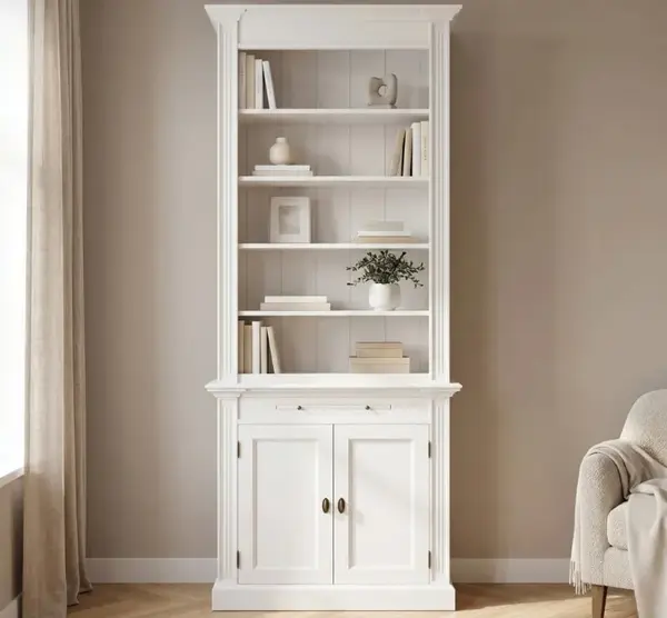 Biblioteca cu 2 usi, cu dim. 100x40x240, din MDF cu finisaj Vopsit antichizat