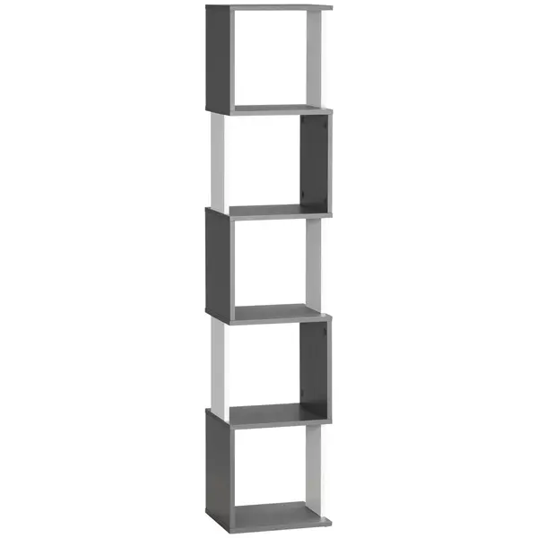 Biblioteca cu 5 rafturi din lemn HOMCOM 33x28x161cm, gri si alb | Aosom Romania