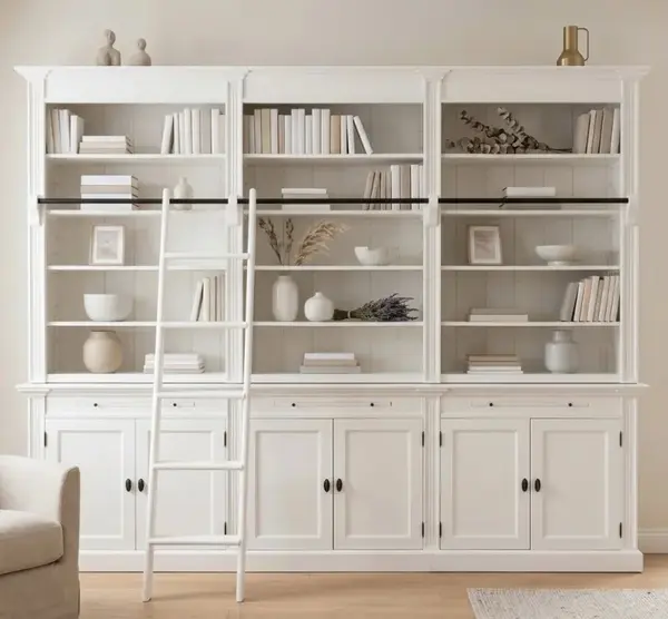 Biblioteca cu 6 usi, cu dim. 300x40x240, din MDF cu finisaj Vopsit