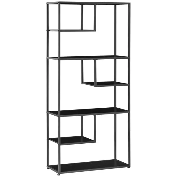 Biblioteca cu 7 nivele din PAL si otel pentru sufragerie, dormitor si birou, 83x34x180 cm, negru HOMCOM | Aosom Romania