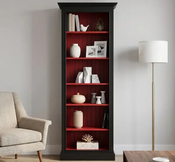 Biblioteca cu finisaj Black Antic / Bright Red