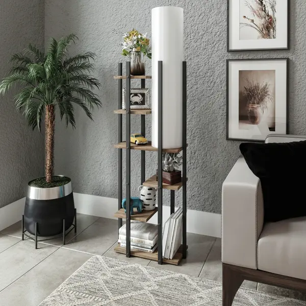 Biblioteca Cu Lampa Lemn Wallar, Negru, 45x160x25 cm