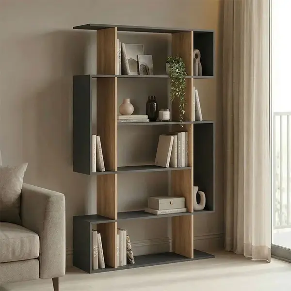 Bibliotecă cu rafturi Mito, Stil Modern, Material PAL, Antracit - Sonoma, 109x25x161 cm