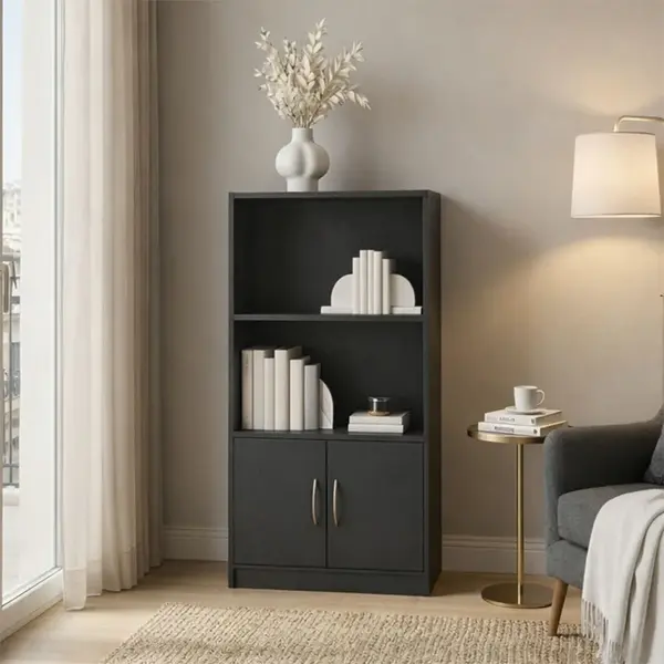 Bibliotecă cu rafturi multiple Tekaro, Modernă, Lemn, antracit, 60x30x120 cm