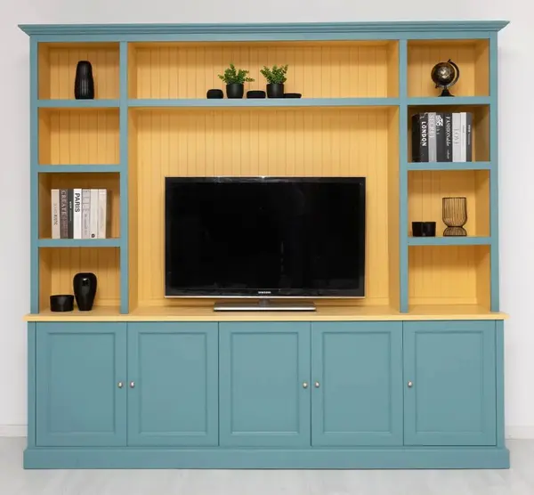 Biblioteca cu spatiu TV BAS+SUP - Culoare - P050_P008 - DOUBLE COLORED cu finisaj Dublu color