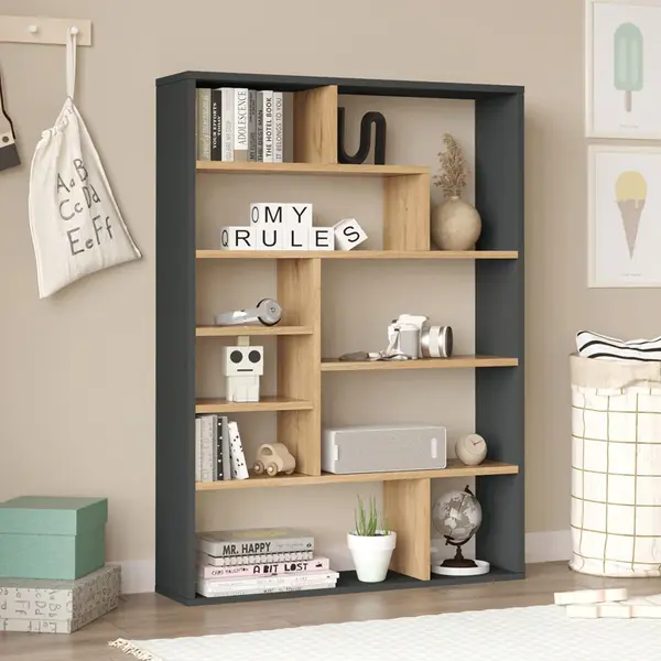 Biblioteca Decora, Natural-antracit, 90x22x124 cm