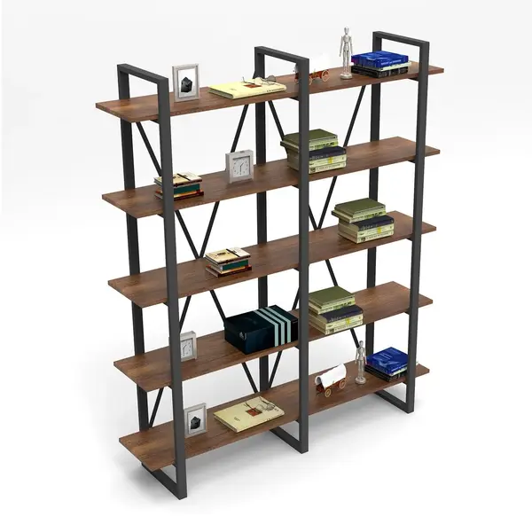 Biblioteca Glade Cadru Metal cu 5 Rafturi, Nuc, 155x180x34 cm