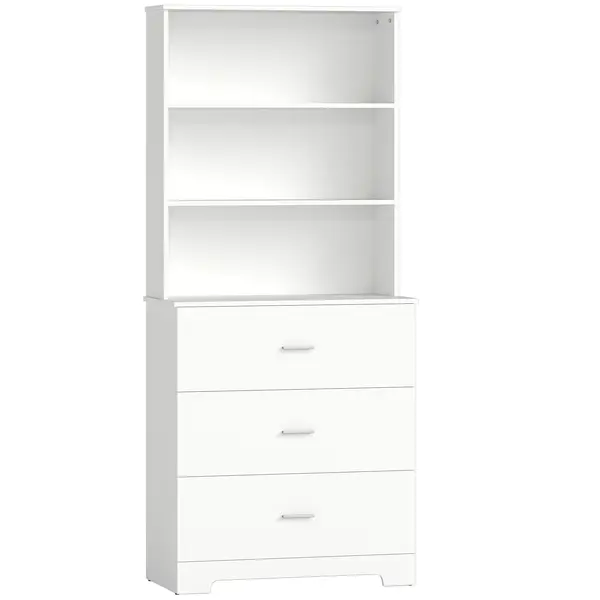 Bibliotecă HOMCOM cu 3 rafturi deschise și 3 sertare, din lemn, 79x39.5x182.2 cm, Alb | Aosom Romania