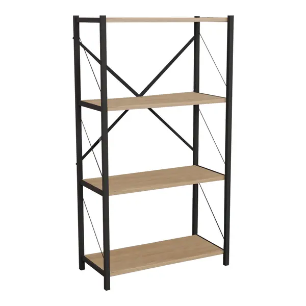 Biblioteca Jackrey stejar-metal, negru, 60x30x114 cm