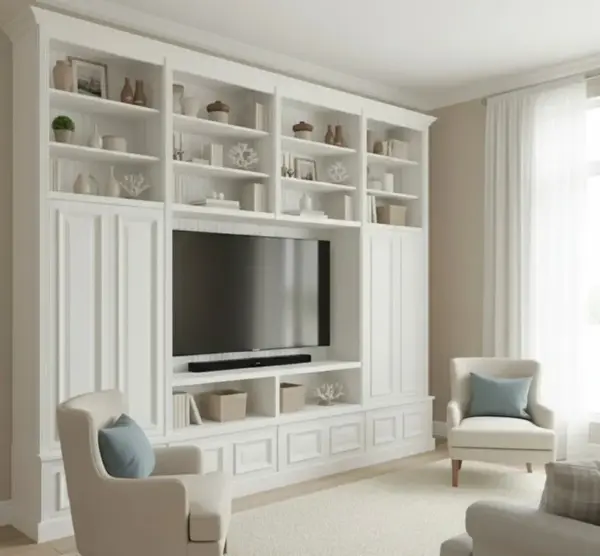 Biblioteca living cu spatiu TV cu finisaj Vopsit