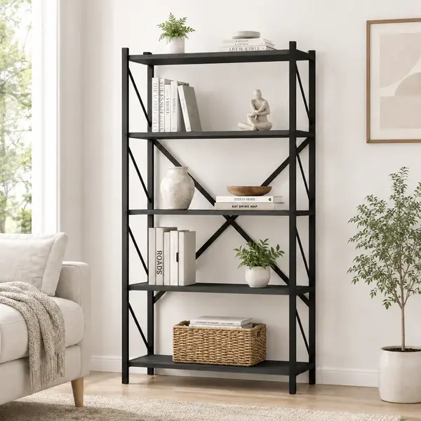 Biblioteca Metalica cu 5 Rafturi pentru Living si Birou, PAL 18 mm, 66 x 34 x 160 cm