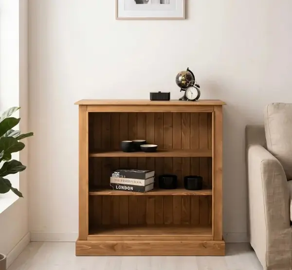 Biblioteca mica cu etajere cu finisaj Walnut Waxed