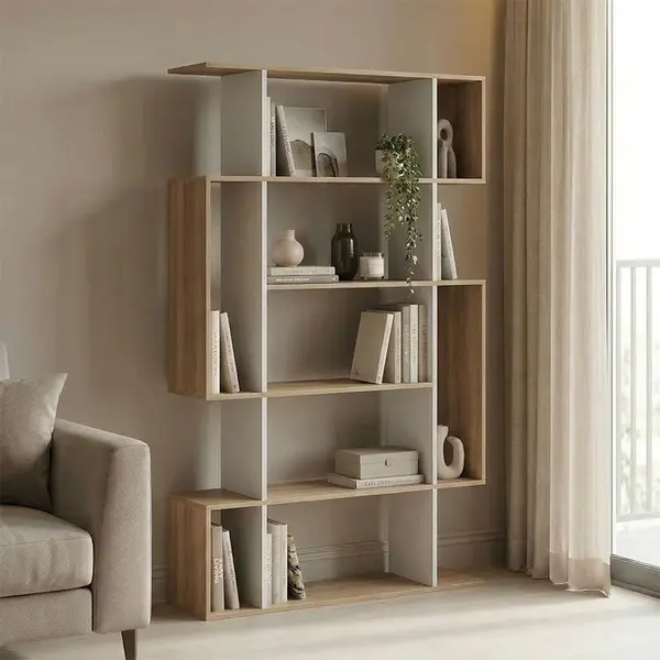 Bibliotecă Mito cu spațiu de organizare, Stil Modern, Material, Sonoma-Antracit, 109x25x161 cm