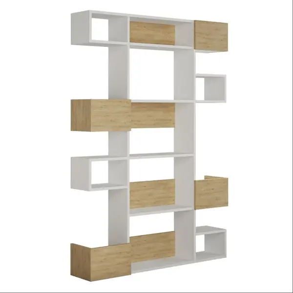 Biblioteca NIHO, alb + stejar, 120x27x171 cm