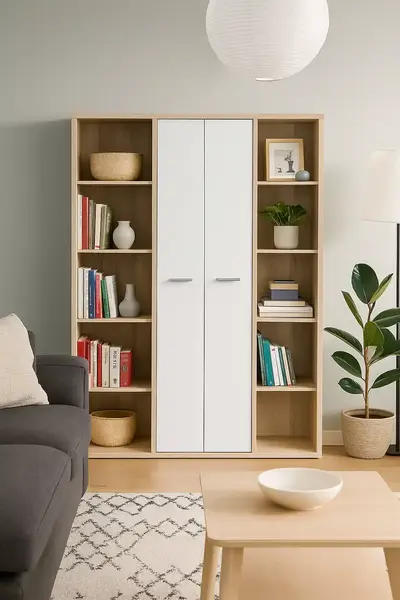 Biblioteca Office cu Rafturi Deschise si Usi - Stejar Sonoma cu Alb, 160 x 200 x 38 cm