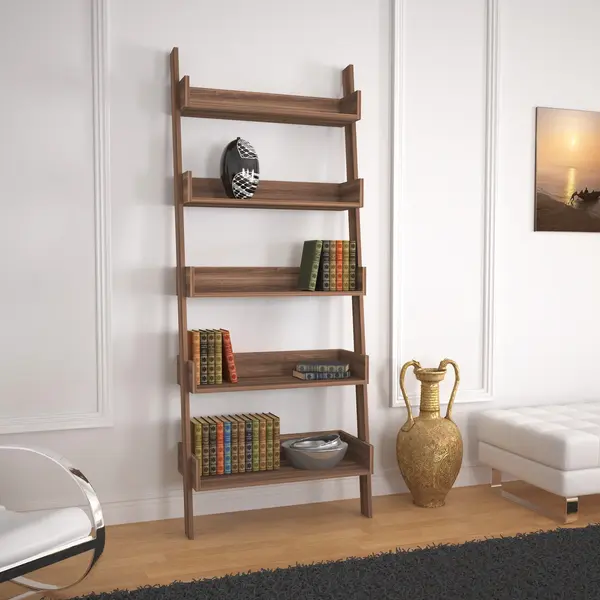 Bibliotecă Only Comforty, stejar - nuc - alb, 80x32x195 cm