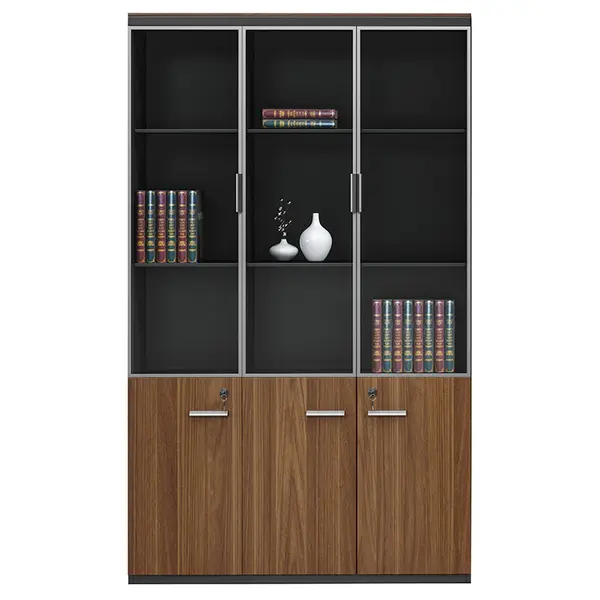 Biblioteca Oscar cu usi din sticla nuc, antracit, 120x40x200 cm