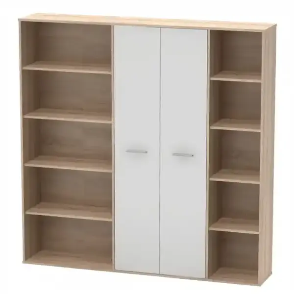 Biblioteca pentru birou Maurus, Stejar sonoma cu alb, 181,2 x 181,2 x 33,5 cm