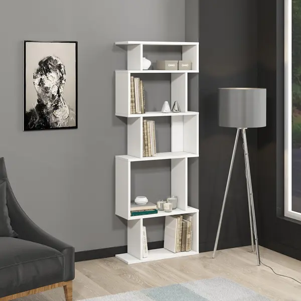 Biblioteca Piramide, Alb, 60x22x160 cm