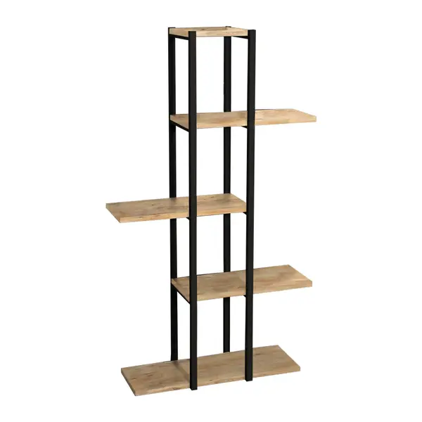 Biblioteca Ploko stejar melamin-negru metalic, 60x24x110 cm