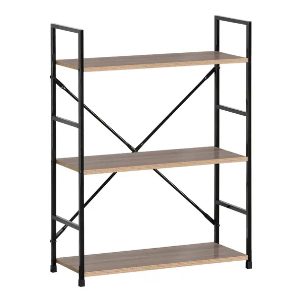 Biblioteca-raft Manlo Natural-otel, negru, 59x24x80 cm