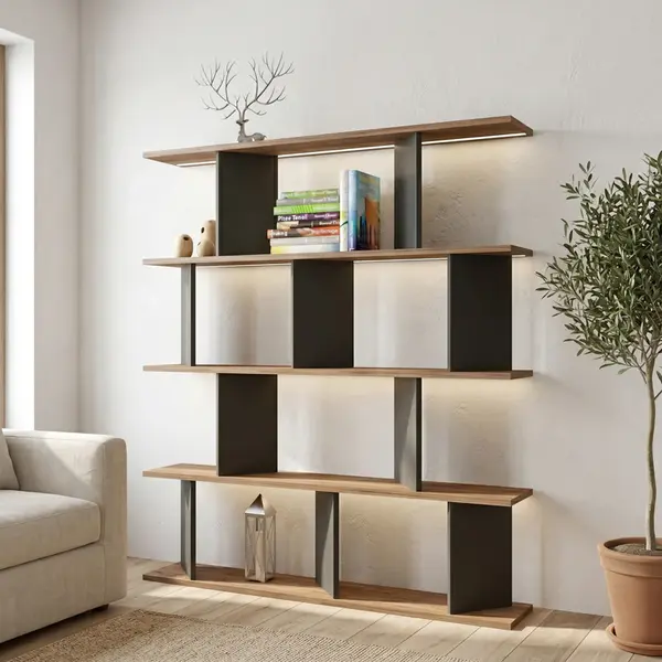 Biblioteca Ratu, Antracit-Stejar - Antracit-Nuc, 120x25x141 cm
