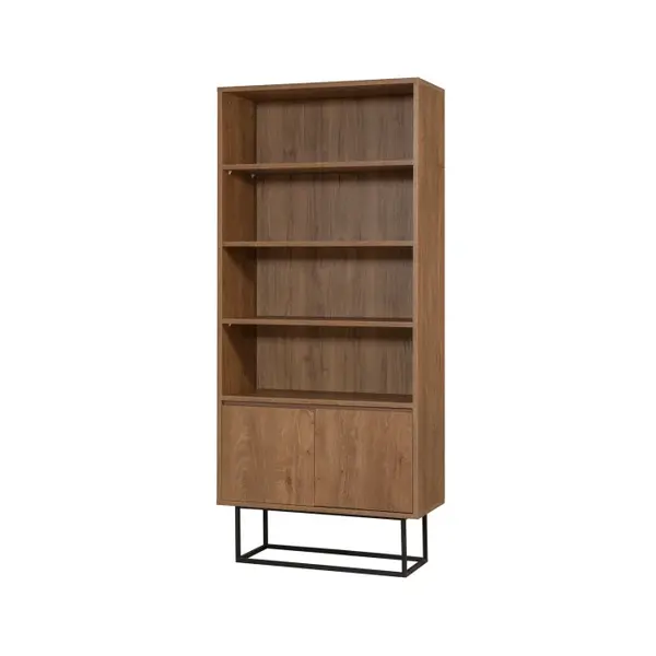 Biblioteca REA, nuc + negru, 80x36x182 cm