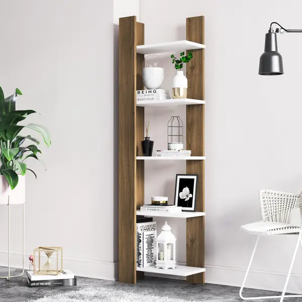 Biblioteca Reeta, Nuc - Alb, 45x26x160 cm