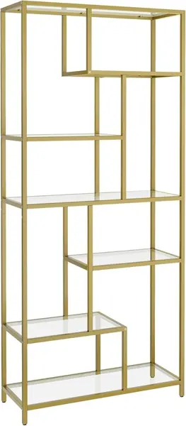 Biblioteca sticla Auriu Vasagle 80x30x180.8 cm