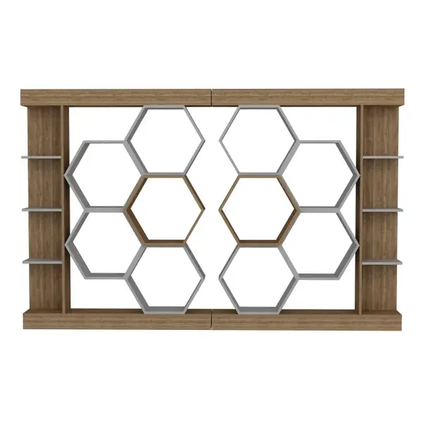 Biblioteca SUENO, alb + nuc, 140x29,6x177,4 cm