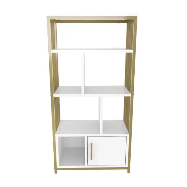 Biblioteca VALERO, alb + auriu, 60x29,6x120 cm