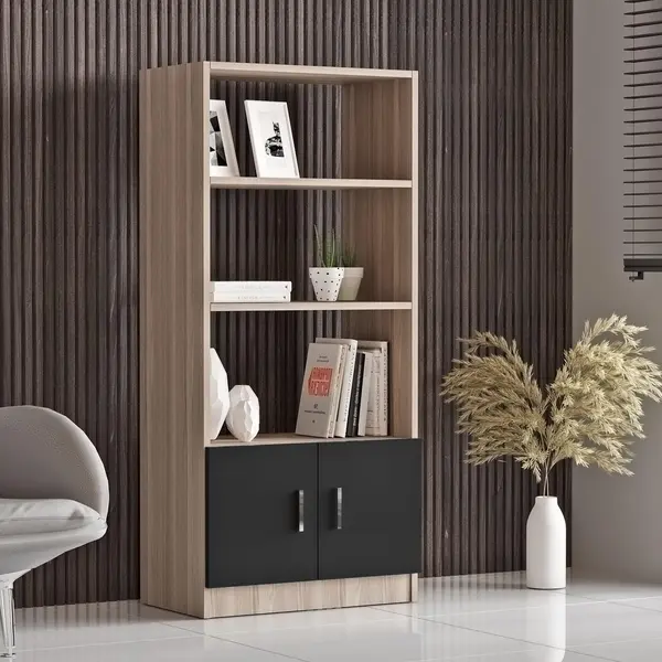 Biblioteca Variom cu 2 usi si 4 rafturi, Nuc - Stejar, 64x140x38 cm
