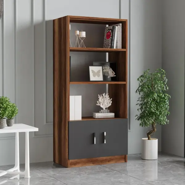 Biblioteca Variom cu 2 usi si 4 rafturi, Nuc - Stejar, 64x140x38 cm