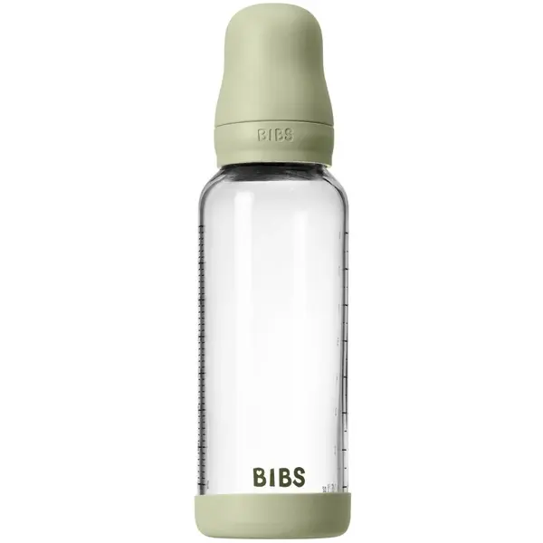 BIBS Baby Glass Bottle Silicone biberon anticolici cu suzetă din silicon Sage 240 ml