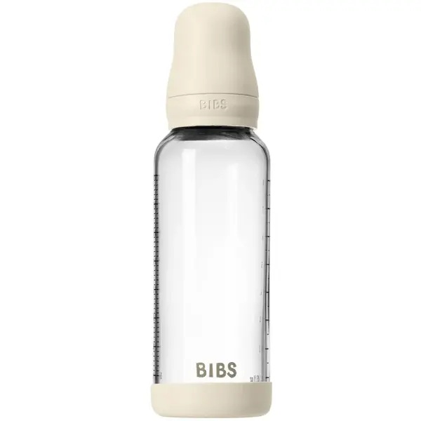 BIBS Baby Glass Bottle Silicone biberon anticolici cu suzetă din silicon Ivory 240 ml