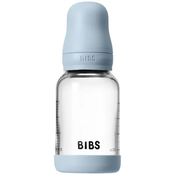 BIBS Baby Glass Bottle Silicone biberon anticolici cu suzetă din silicon Baby Blue 120 ml