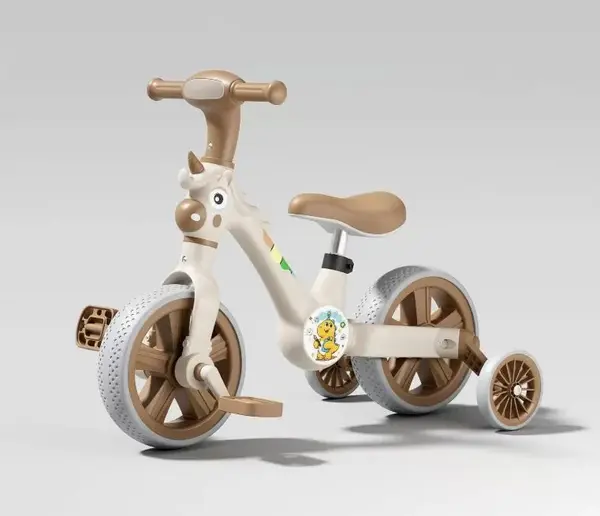 Bicicleta 2 in 1 cu pedale detasabile si roti ajutatoare - Crem