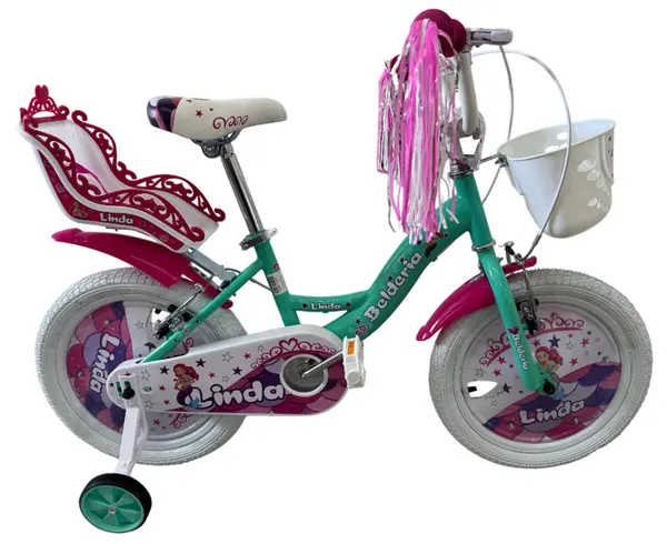 Bicicleta copii Belderia Linda, culoare turcoaz, roata 16 , cadru din otel