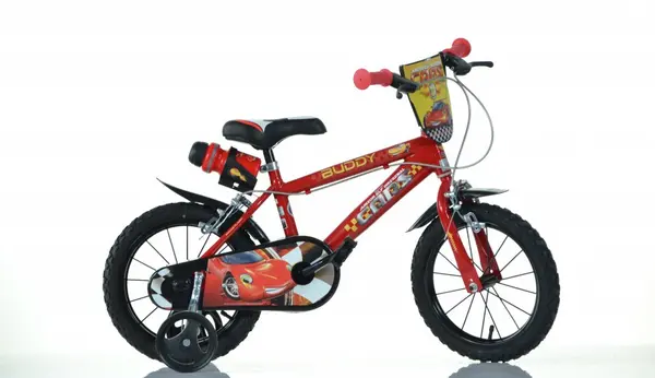Bicicleta copii Cars 3 Dino Bikes 16 inch, varsta 6-8 ani, inaltimea 107-125 cm, frana de mana pe ambele roti, aparatoare lant, roti ajutatoare