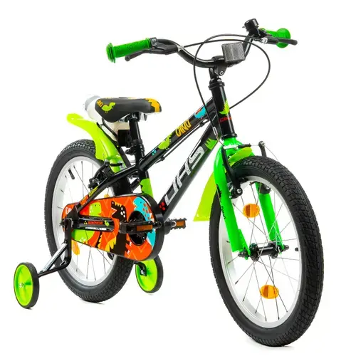 Bicicleta Copii DHS Dino, roti 18 Inch, Sistem franare V-brake, Negru/Verde