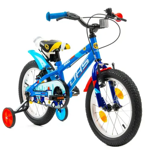 Bicicleta Copii DHS Police, roti 16 Inch, Sistem franare V-brake, Albastru