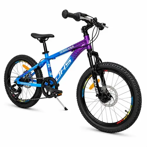 Bicicleta Copii Dhs Terrana 2023, model 2026, roti 20 Inch, 6 viteze, cadru aluminiu, Albastru/Violet