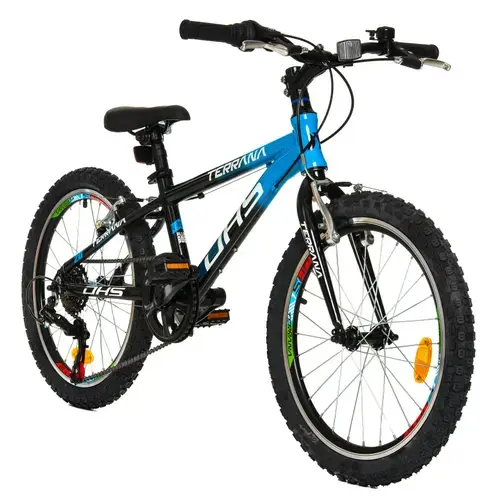 Bicicleta Copii Dhs Terrana 2023, roti 20 Inch, sistem franare V-brake, 6 viteze, Negru/Albastru