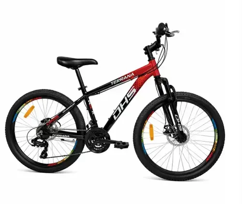 Bicicleta Copii DHS Terrana 2423, Roti 24inch, Frane pe disc, 21 viteze Rosu/Negru
