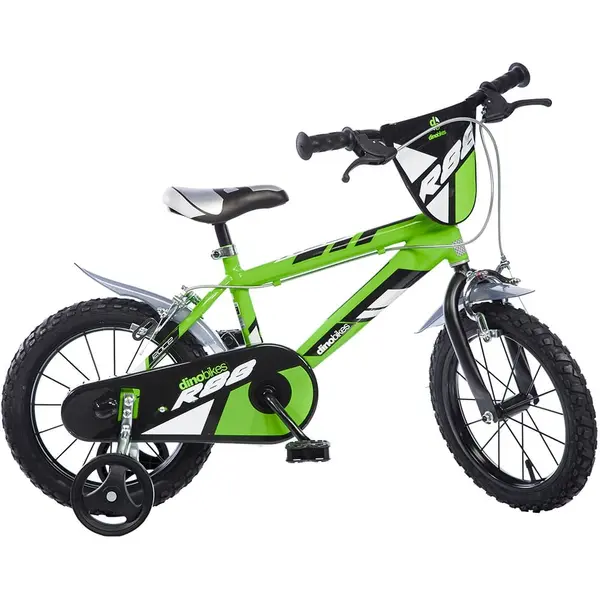 Bicicleta Copii Dino Bikes, R88, 14 inch, roti ajutatoare, sistem frana, verde KID901006, la doar 556,00 lei