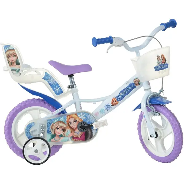 Bicicleta Copii Dino Bikes, Snow Queen, 12 inch, roti ajutatoare, sistem frana, alb/mov KID908524, la doar 483,00 lei