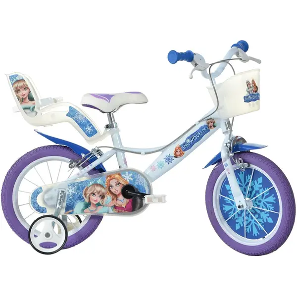 Bicicleta Copii Dino Bikes, Snow Queen, 16 inch, roti ajutatoare, sistem frana, alb/mov KID908548, la doar 652,00 lei