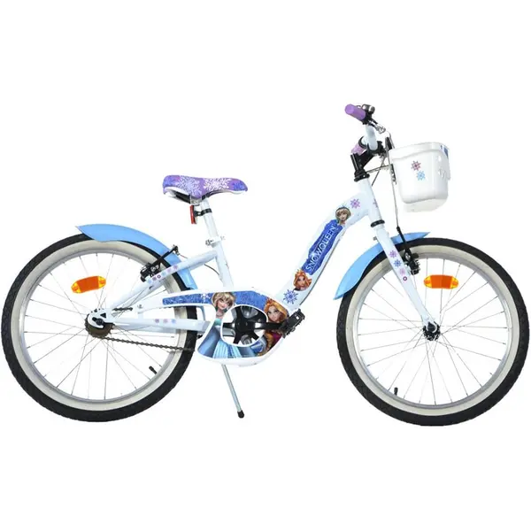 Bicicleta Copii Dino Bikes, Snow Queen, 20 inch, sistem frana, cos depozitare, alb/mov KID908555, la doar 905,00 lei